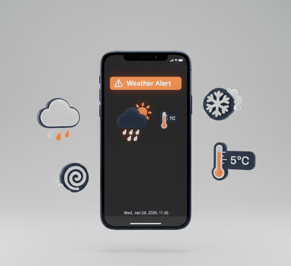Phone showing a weather warning Weather warnings
