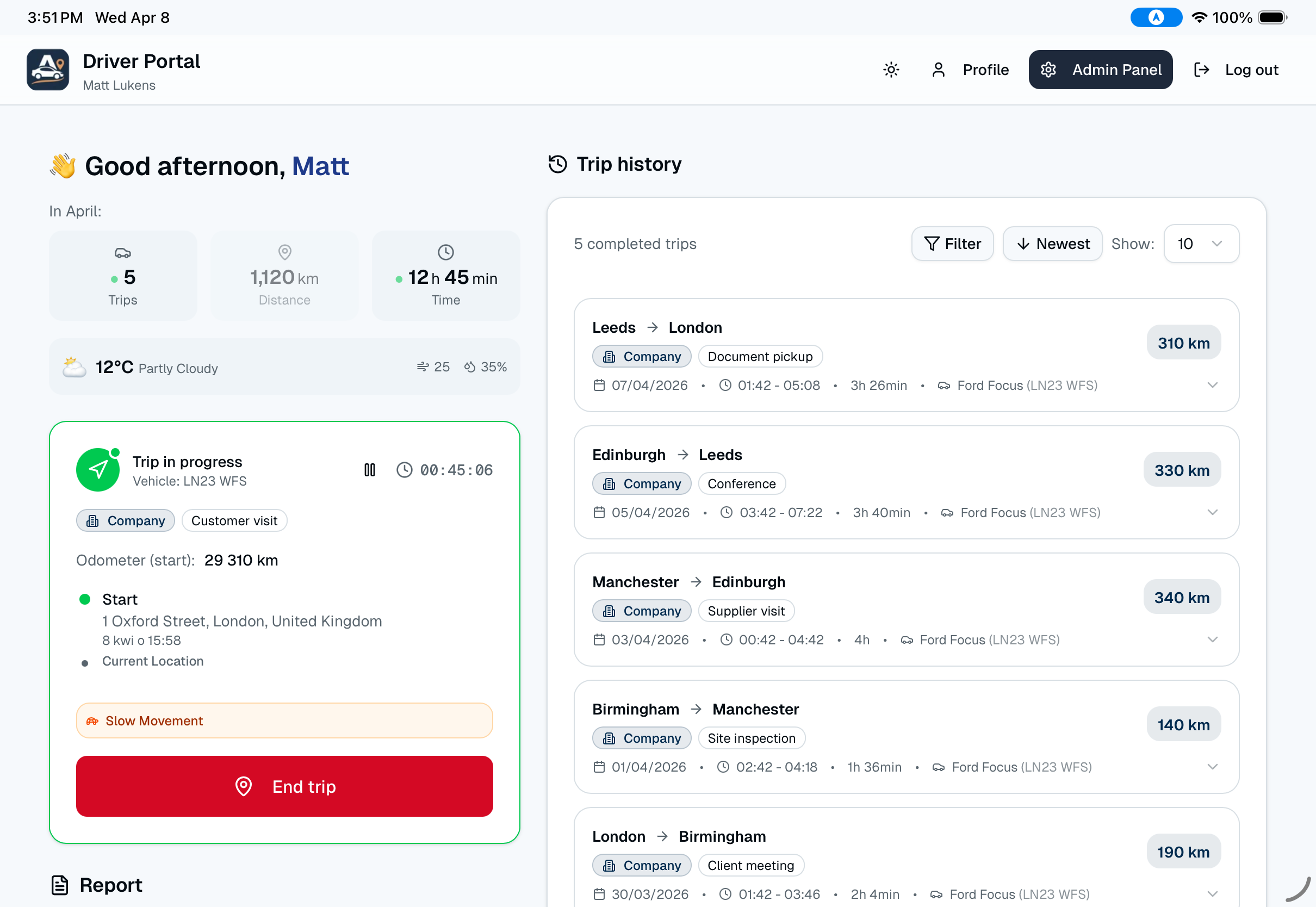 Driver portal - light mode